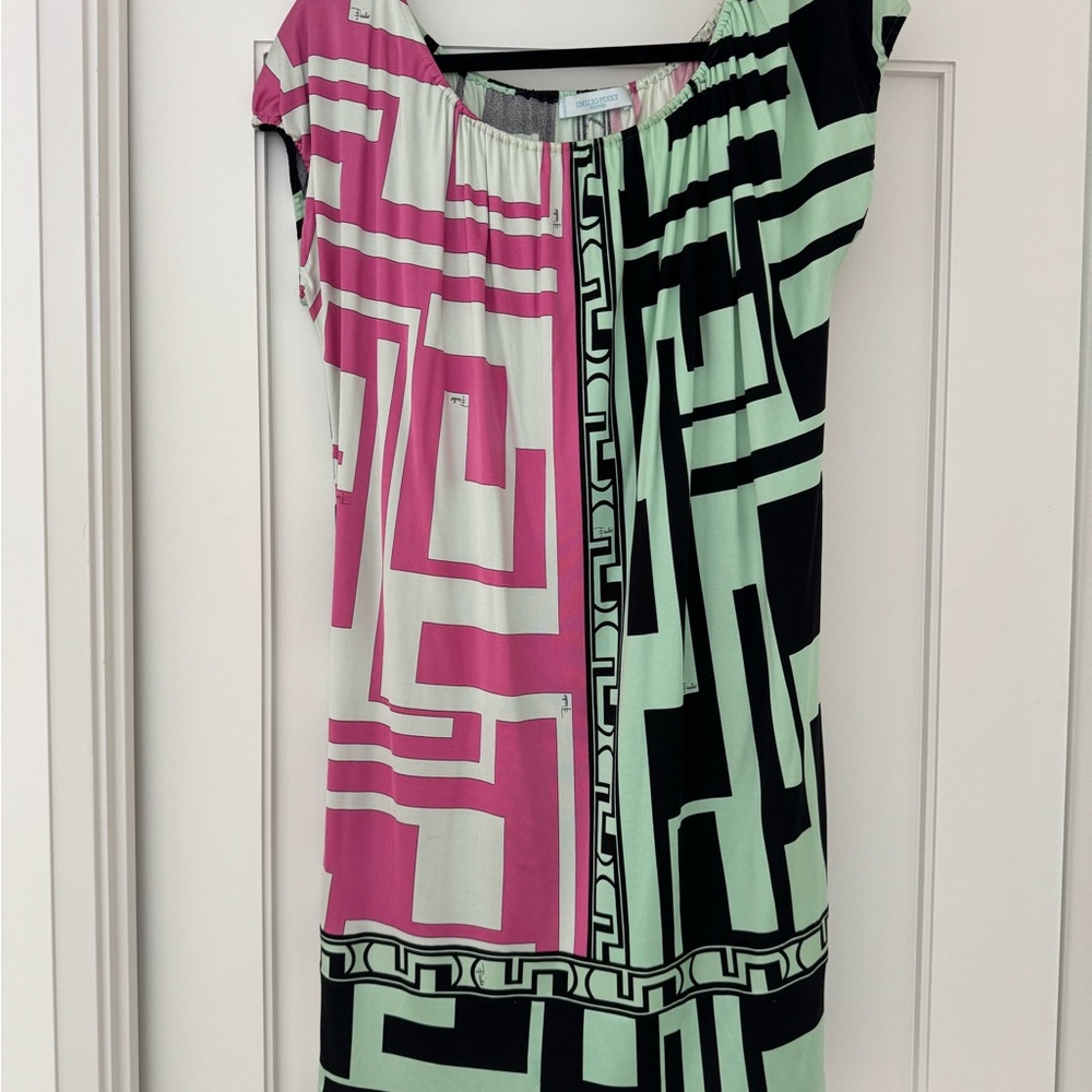 Emilio Pucci Pink, Mint & Black Geometric Midi Skirt